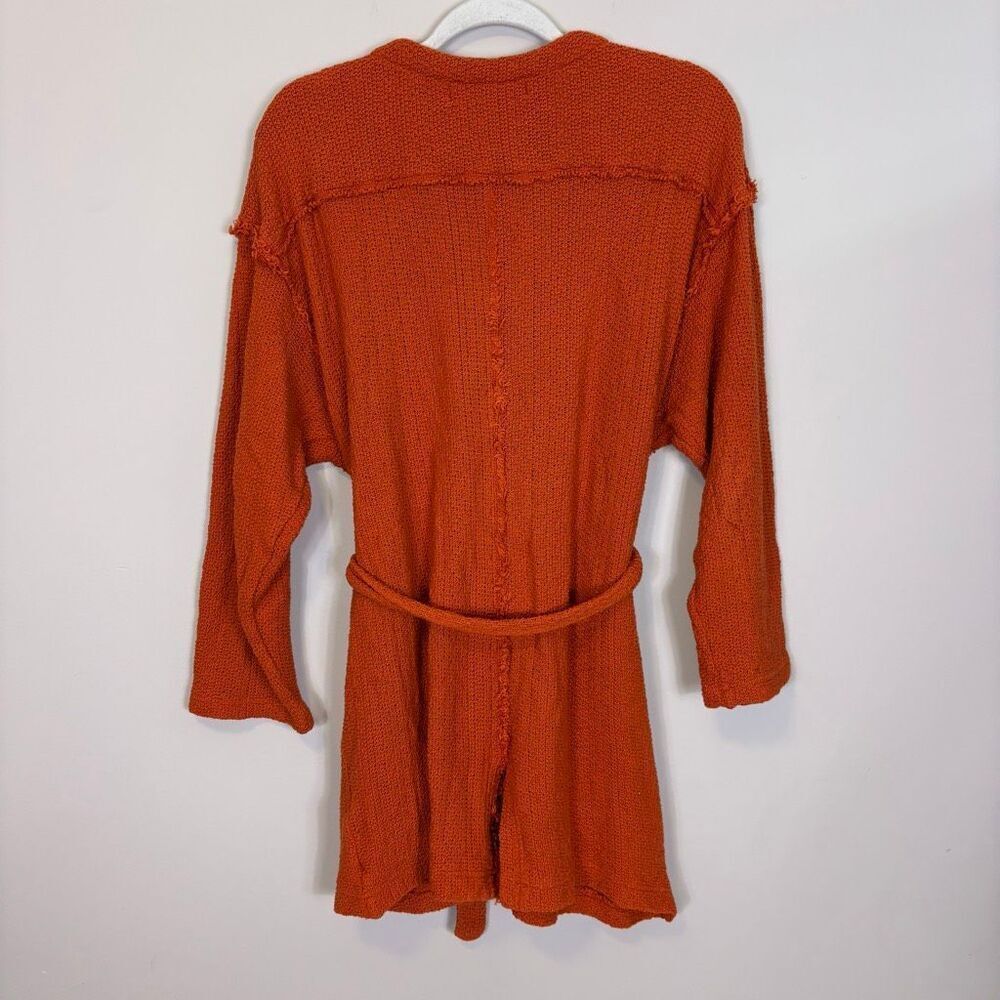 Free People Beach Orange Knit 100% Cotton V Neck Button Front Cardigan Sweater S - Picture 2 of 8